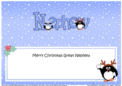 Large DL Christmas Great NEPHEW Pip Penguin insert
