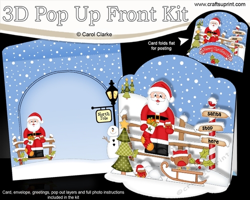 3D Christmas Pop Up Front Card Kit Santa has a Christmas Stocking