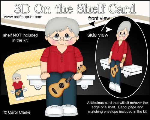 3D On the Shelf Card Kit - Little Ukulele player Cyrus