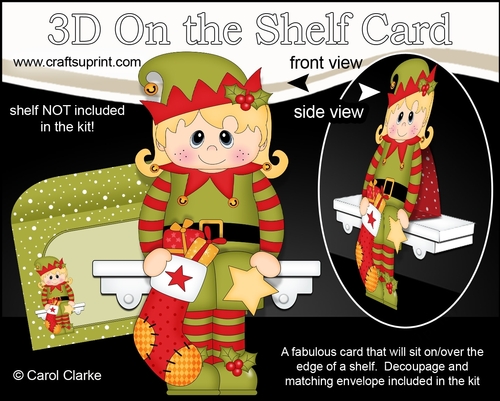 3D On the Shelf Card Kit - Christmas Little Elf has a Christmas Stocking