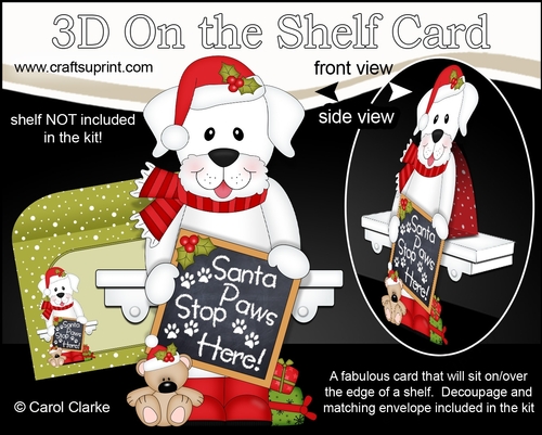 3D On the Shelf Card Kit - Christmas White Labrador Dog has a message for Santa Paws