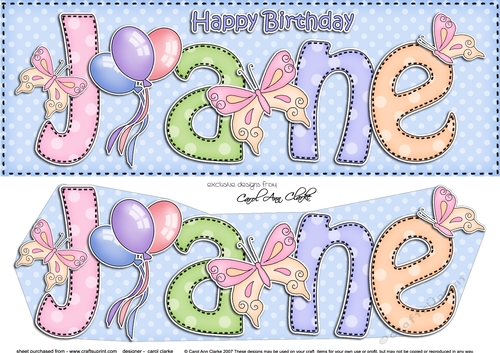 Large DL Birthday JANE Balloons & Butterflies 3D decoupage