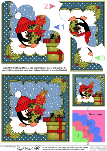 Christmas Pip Penguin has lots of Presents Shell Edged Corner side stacker