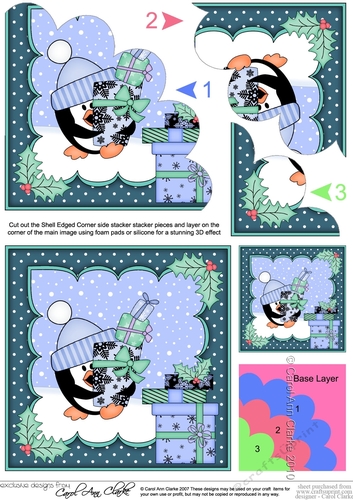 Christmas Pip Penguin has lots of Presents Shell Edged Corner side stacker