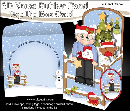 3D Christmas Rubber Band Pop Up Box Card - Christmas Jumper Old Man