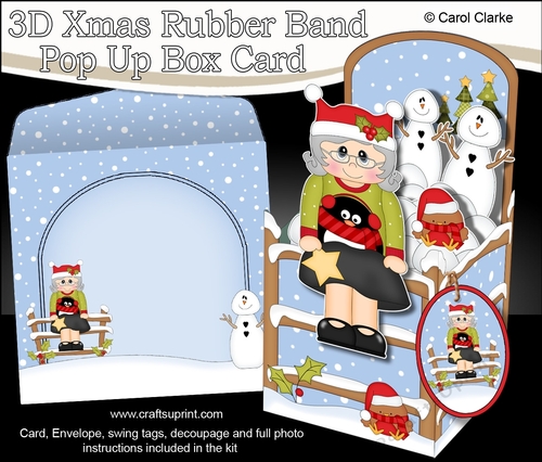 3D Christmas Rubber Band Pop Up Box Card - Christmas Jumper Old Lady