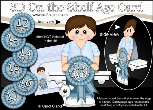 3D On the Shelf Card Kit - Little Teen Geoff is the Birthday Boy with ages 12 - 17 age Rosette Decoupage