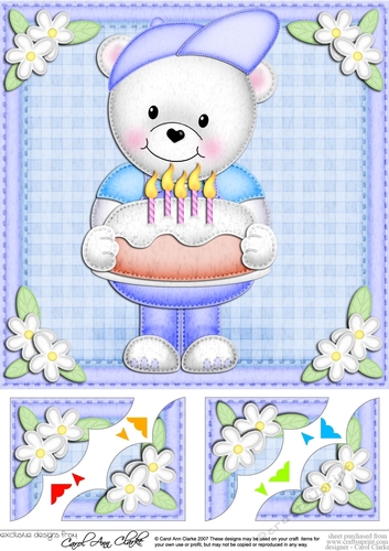8 x 8 Teddy Eds Birthday Cake Scalloped corner Topper