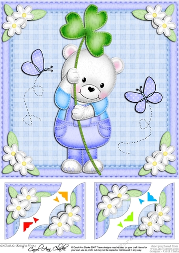 8 x 8 Teddy Eds Good Luck Clover Scalloped corner Topper