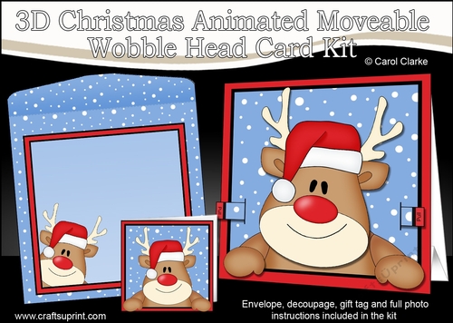3D Christmas Animated Moveable Wobble Head Card  - Rudolph