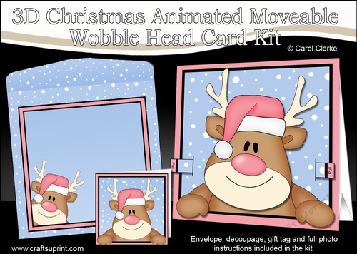 3D Christmas Animated Moveable Wobble Head Card  - Rudolph