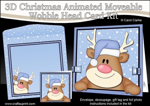 3D Christmas Animated Moveable Wobble Head Card  - Rudolph