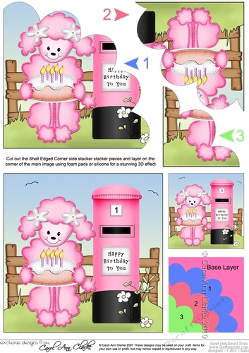 Bon Bon the Poodle has a Birthday Cake Shell Edged Corner side stacker