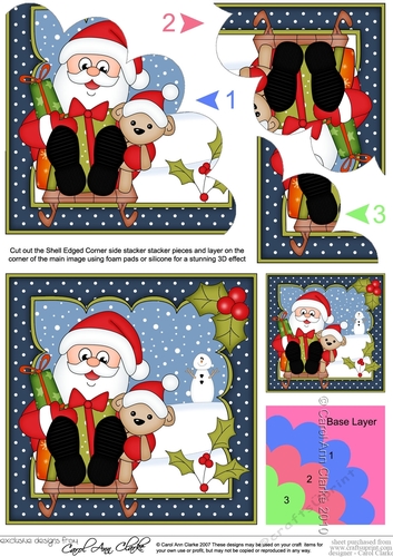 Christmas Santa delivers the presents on his Sledge Shell Edged Corner Side Stacker