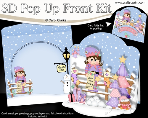 3D Christmas Pop Up Front Card Kit Little Elf has Santas List