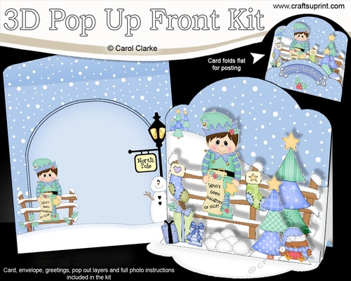 3D Christmas Pop Up Front Card Kit Little Elf has Santas List