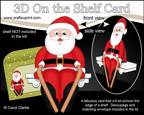 3D On the Shelf Card Kit - Christmas Santa goes Skiing