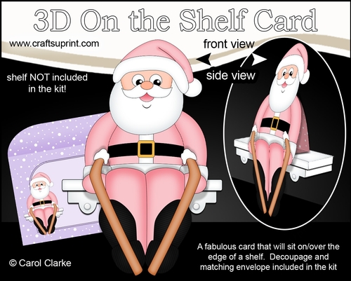 3D On the Shelf Card Kit - Christmas Santa goes Skiing