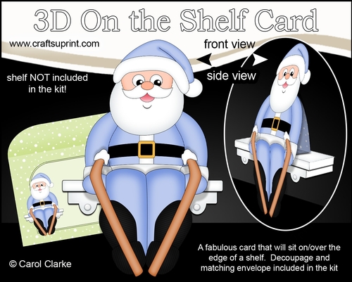 3D On the Shelf Card Kit - Christmas Santa goes Skiing