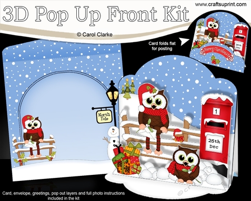3D Christmas Pop Up Front Card Kit Little Hoot Owls have a letter for Santa