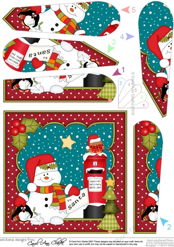 Christmas Snowman Oli and Penguin Pip post a letter to Santa Fan Pyramage Topper