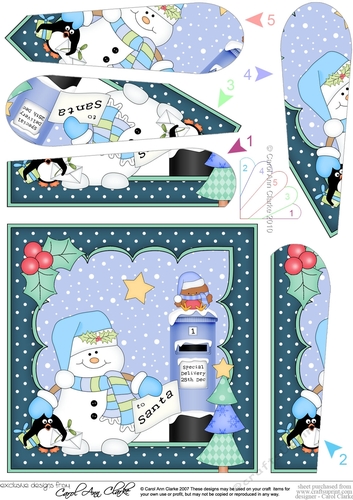 Christmas Snowman Oli and Penguin Pip post a letter to Santa Fan Pyramage Topper