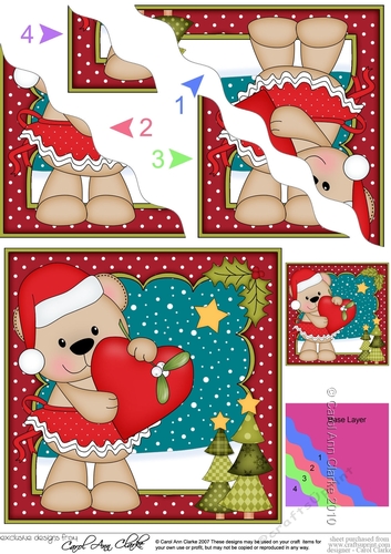 Christmas Livvy Bear has a Heart & Mistletoe Wavy Corner side stacker Topper