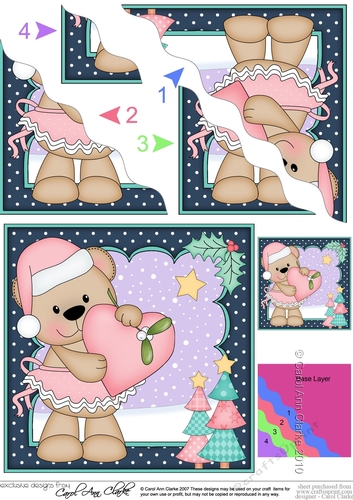 Christmas Livvy Bear has a Heart & Mistletoe Wavy Corner side stacker Topper