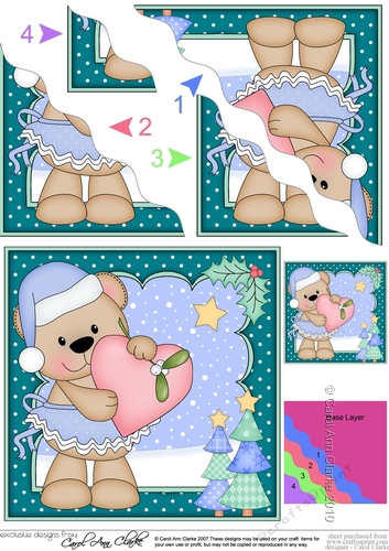 Christmas Livvy Bear has a Heart & Mistletoe Wavy Corner side stacker Topper