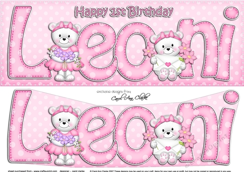 Large DL 1st Birthday LEONI 3D decoupage