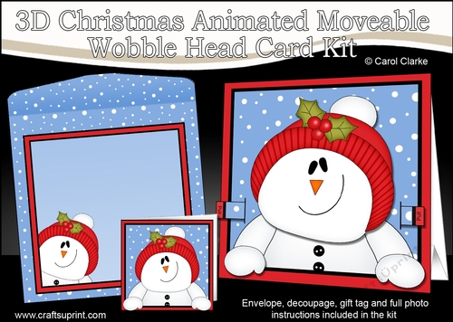 3D Christmas Animated Moveable Wobble Head Card  - Snowman Rio
