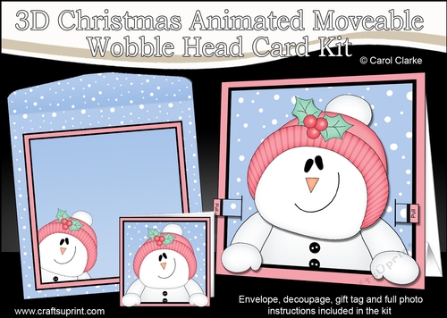 3D Christmas Animated Moveable Wobble Head Card  - Snowman Rio