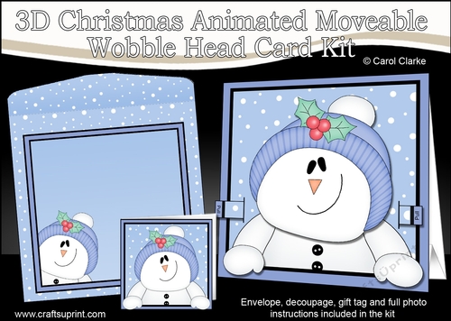 3D Christmas Animated Moveable Wobble Head Card  - Snowman Rio