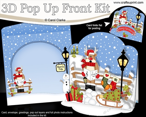 3D Christmas Pop Up Front Card Kit Rudolph goes Carol Singing