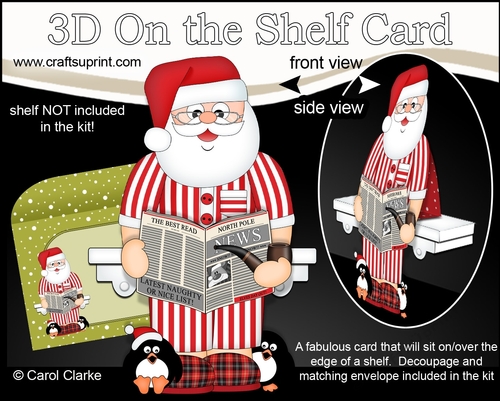 3D On the Shelf Card Kit - Christmas Santa relaxes with his Pipe, Slippers and Newspaper