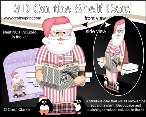 3D On the Shelf Card Kit - Christmas Santa relaxes with his Pipe, Slippers and Newspaper