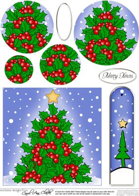 Christmas Holly Tree Quick Card with Circle Pyramage
