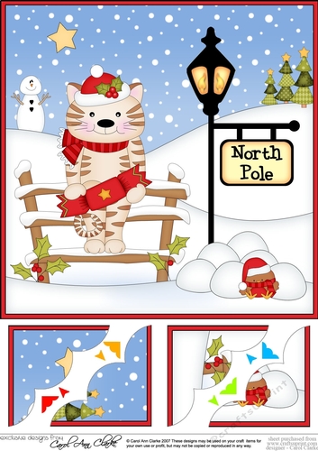 8 x 8 Christmas at the North Pole Little Ginger Cat Scalloped Corner Topper