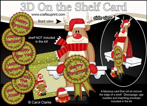 3D On the Shelf Card Kit - Christmas Rudolph with Seasonal Greetings Rosettes