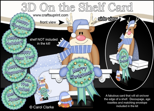 3D On the Shelf Card Kit - Christmas Rudolph with Seasonal Greetings Rosettes