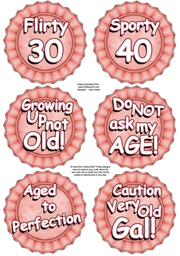 3D Fun Age Sayings Rosette Decoupage Sheet