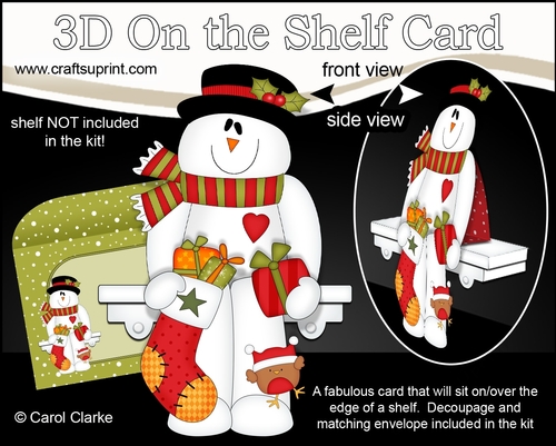 3D On the Shelf Card Kit - Christmas Snowman Rio has a Christmas Stocking and Presents