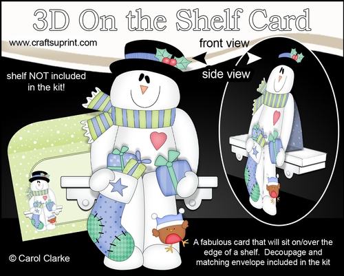 3D On the Shelf Card Kit - Christmas Snowman Rio has a Christmas Stocking and Presents