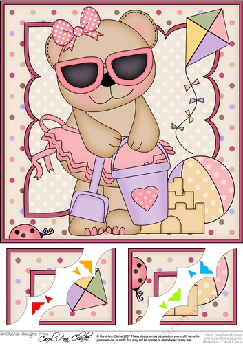 8 x 8 Livvy Bear is off to the Seaside Scalloped corner Topper