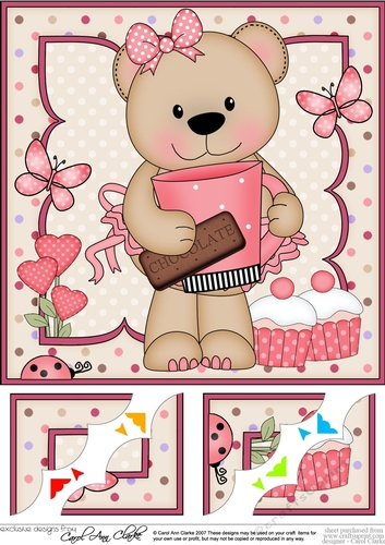 8 x 8 Livvy Bear has a Cocoa and Biscuit Scalloped corner Topper