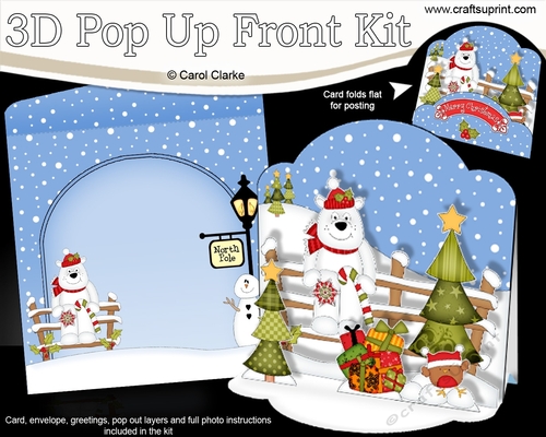 3D Christmas Pop Up Front Card Kit Ben Polar Bear has a Candy Cane