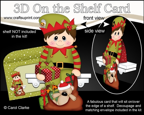 3D On the Shelf Card Kit - Little Christmas Boy Elf helps fill the Sack for Santa