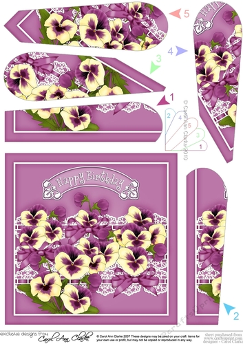 Pretty pansies and Lace Birthday Fan Pyramage Topper