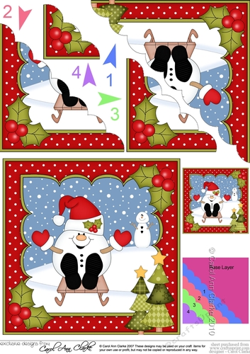 Christmas Snowball Sam goes Sledging Scallop Corner Topper