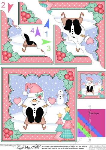Christmas Snowball Sam goes Sledging Scallop Corner Topper
